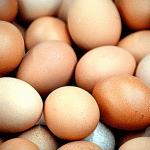 Dozens of white and brown eggs